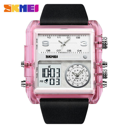 Men's Watch, Square LED Quartz Alarm 3 Time Analogue Display Watch