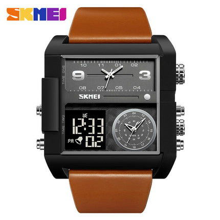 Men's Watch, Square LED Quartz Alarm 3 Time Analogue Display Watch