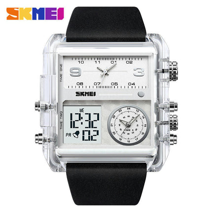 Men's Watch, Square LED Quartz Alarm 3 Time Analogue Display Watch