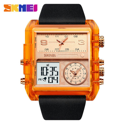 Men's Watch, Square LED Quartz Alarm 3 Time Analogue Display Watch