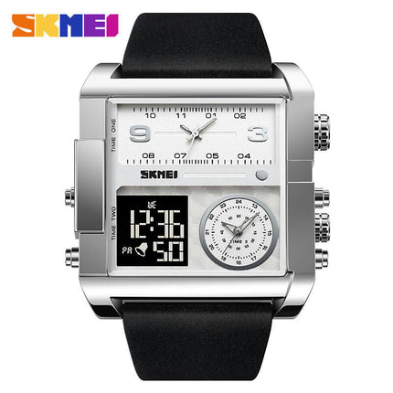 Men's Watch, Square LED Quartz Alarm 3 Time Analogue Display Watch