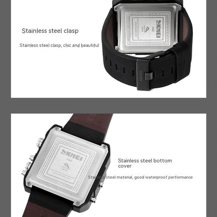 Men's Watch, Square LED Quartz Alarm 3 Time Analogue Display Watch