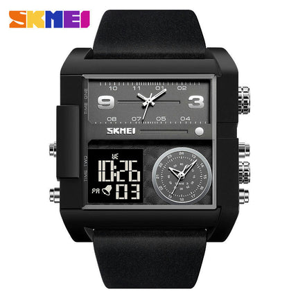 Men's Watch, Square LED Quartz Alarm 3 Time Analogue Display Watch