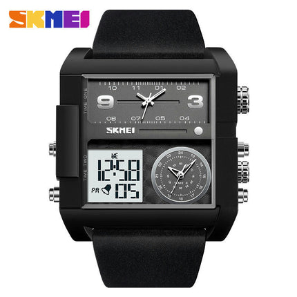 Men's Watch, Square LED Quartz Alarm 3 Time Analogue Display Watch