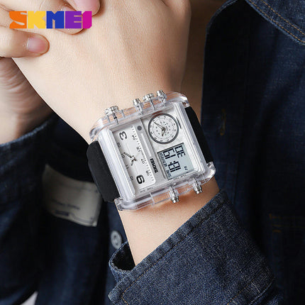 Men's Watch, Square LED Quartz Alarm 3 Time Analogue Display Watch