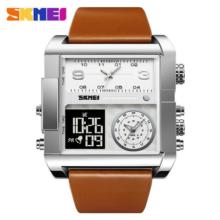 Men's Watch, Square LED Quartz Alarm 3 Time Analogue Display Watch