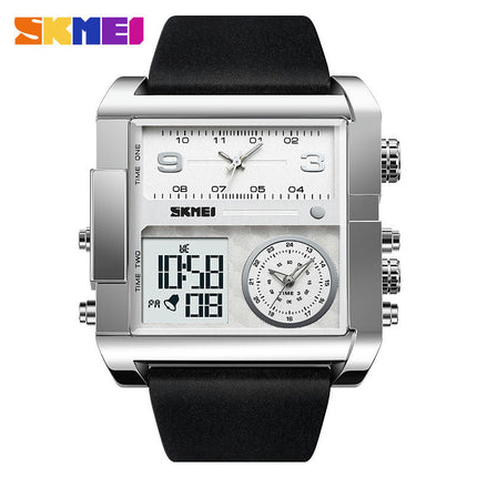 Men's Watch, Square LED Quartz Alarm 3 Time Analogue Display Watch