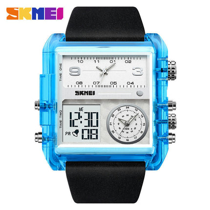 Men's Watch, Square LED Quartz Alarm 3 Time Analogue Display Watch