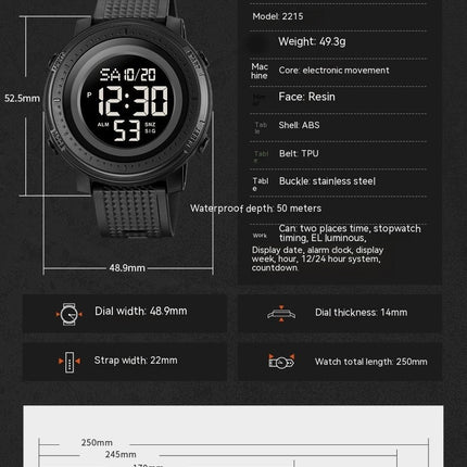 Multifunctional Waterproof Men's Digital Watch Outdoor Sports Watch