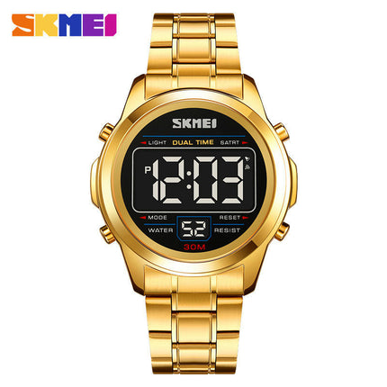 Men's Digital Sports Watch Outdoor Stainless Steel Band LED Back Light Wristwatch