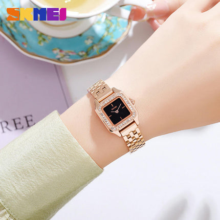 Women's Analogue Quartz Watch with Stainless Steel Strap Waterproof Square Wristwatch