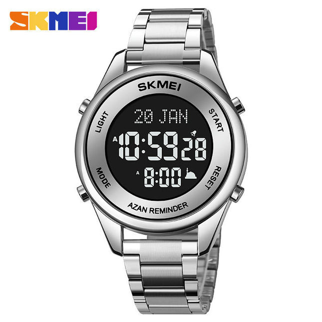 Men's Digital Watch Stainless Steel Band Wrist Watches for Men with Alarm LED Back Light