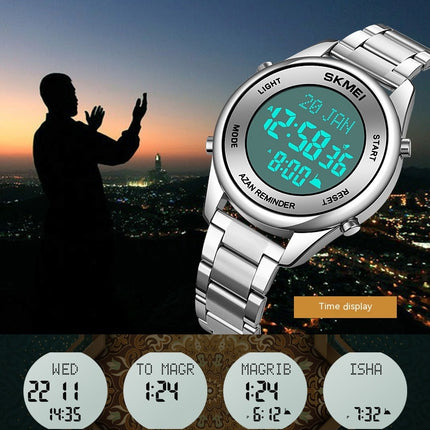 Men's Digital Watch Stainless Steel Band Wrist Watches for Men with Alarm LED Back Light