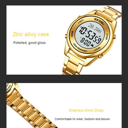 Men's Digital Watch Stainless Steel Band Wrist Watches for Men with Alarm LED Back Light