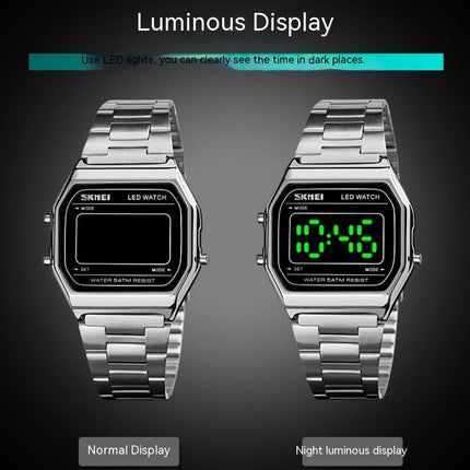 Men's Digital Stainless Steel Watch Backlit Multifunction Waterproof Sport Watches