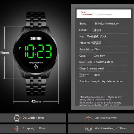 Touch Screen Digital LED Waterproof Men Sport Casual Stainless Steel Wrist Watch