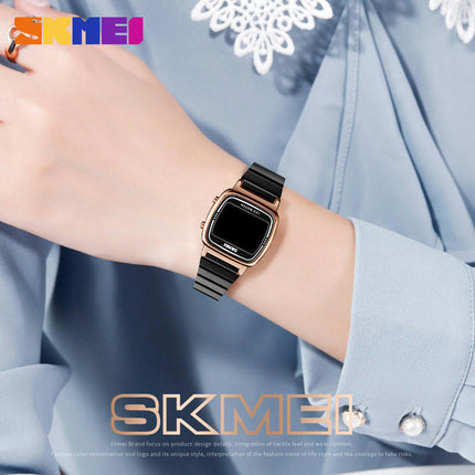 Women's Digital Watch Stainless Steel Band Square Waterproof Electronic Led Watch