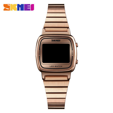 Women's Digital Watch Stainless Steel Band Square Waterproof Electronic Led Watch