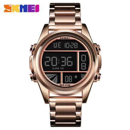 Men's Digital Watch Fashion Sports Stainless Steel Waterproof Wristwatch