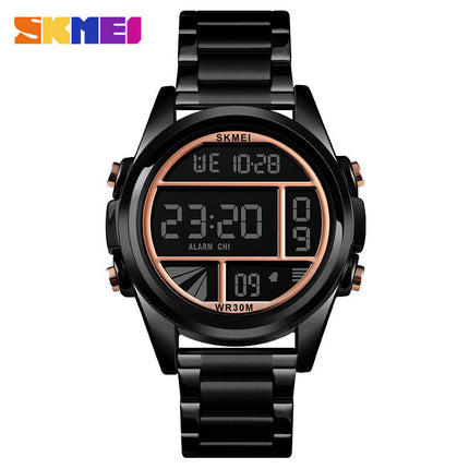 Men's Digital Watch Fashion Sports Stainless Steel Waterproof Wristwatch