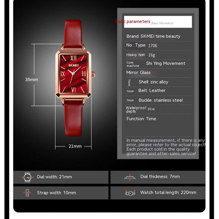 Time Beauty, Simplicity, Light Luxury, Retro Square Small Green Watch SKMEI Small Square Women's Watch, Women's Quartz Watch