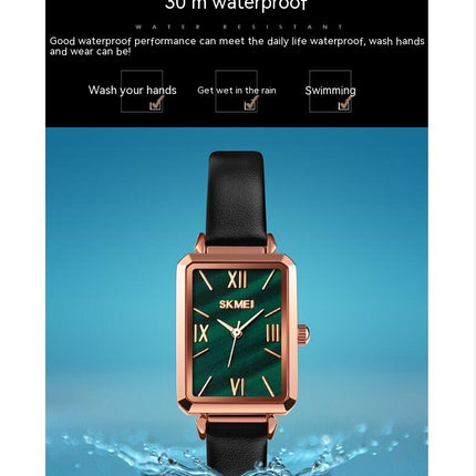 Time Beauty, Simplicity, Light Luxury, Retro Square Small Green Watch SKMEI Small Square Women's Watch, Women's Quartz Watch