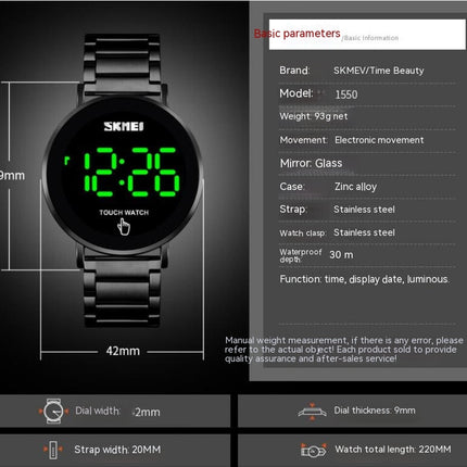 Touch Screen Digital LED Waterproof Men Sport Stainless Steel Wrist Watch