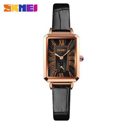 Women Quartz Watch Lady Stylish Rectangle Dress Watch with Leather Strap