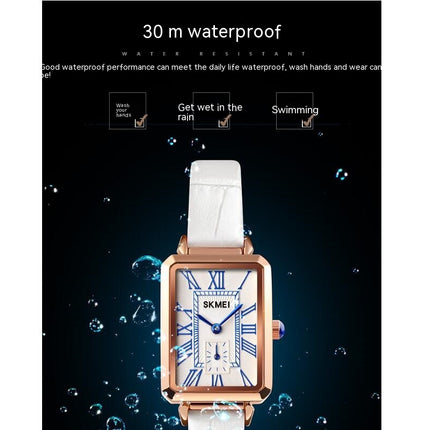 Women Quartz Watch Lady Stylish Rectangle Dress Watch with Leather Strap