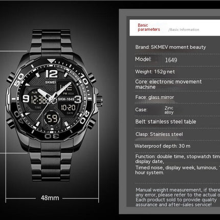 Men's Multifunction Waterproof Sport Digital Watch with Dual Time