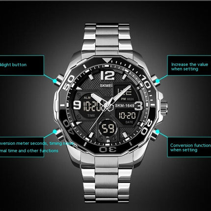 Men's Multifunction Waterproof Sport Digital Watch with Dual Time