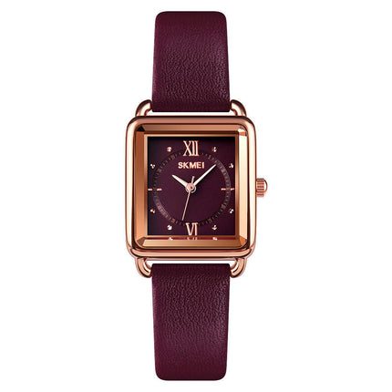 Women’s Fashion Quartz Watch Waterproof Square Watch with Leather Strap