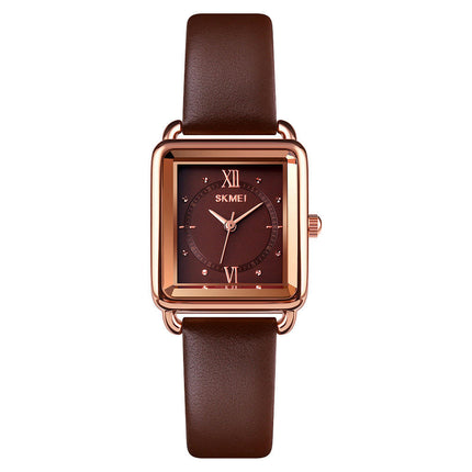 Women’s Fashion Quartz Watch Waterproof Square Watch with Leather Strap