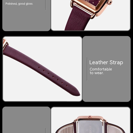 Women’s Fashion Quartz Watch Waterproof Square Watch with Leather Strap