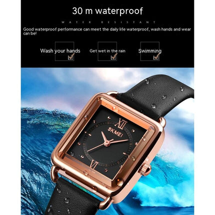 Women’s Fashion Quartz Watch Waterproof Square Watch with Leather Strap