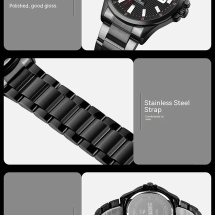 Watches for Men Stainless Steel Waterproof Calendar Quartz Wristwatches