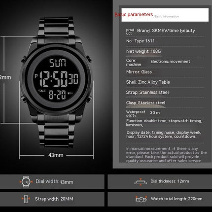 Men's Digital Watch Stainless Steel Band Wrist Watches for Men