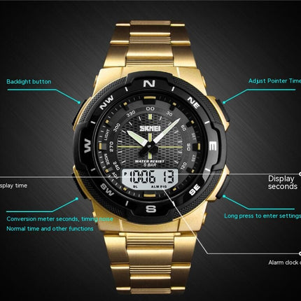 Men's Digital Dual Display Watches Multifunctional Waterproof Watch