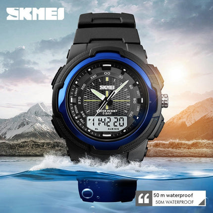 Men's Watches Multi Function Waterproof Sports Backlight Dual Time Watch