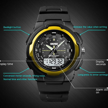 Men's Watches Multi Function Waterproof Sports Backlight Dual Time Watch