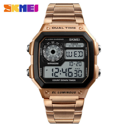 Men's Digital Multi-Function Watches Dual Time Waterproof Watch