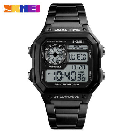 Men's Digital Multi-Function Watches Dual Time Waterproof Watch