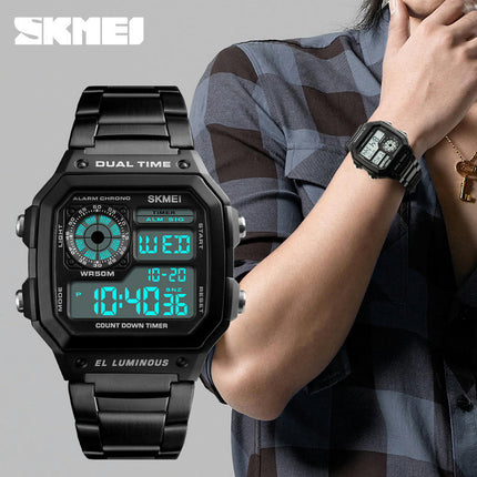 Men's Digital Multi-Function Watches Dual Time Waterproof Watch