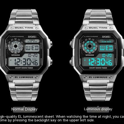 Men's Digital Multi-Function Watches Dual Time Waterproof Watch