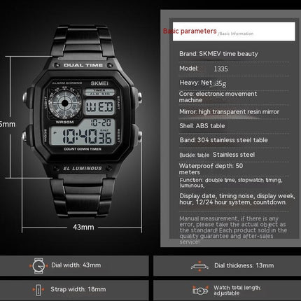 Men's Digital Multi-Function Watches Dual Time Waterproof Watch