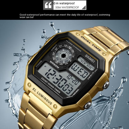 Men's Digital Multi-Function Watches Dual Time Waterproof Watch