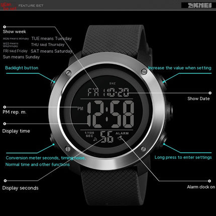 Men's Sports Electronic Watches Waterproof Multifunctional Watch