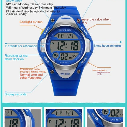 Boy's Waterproof Electronic Watches Alarm Luminous Wristatches