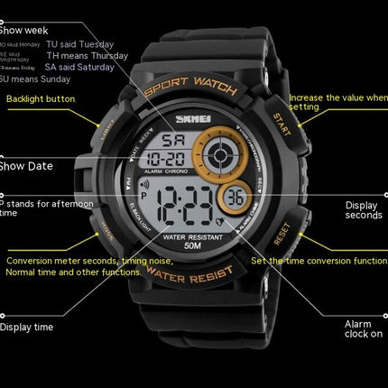 Men's Boy's Sports Multifunction Waterproof Digital Watch Electronic Alarm Backlight Watch