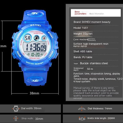 Kids Digital Sport Watch, Waterproof Electronic Multi Function Watches,LED Luminous Wristwatch